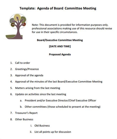 Free Sample Board Meeting Agenda Templates In Pdf Ms Word
