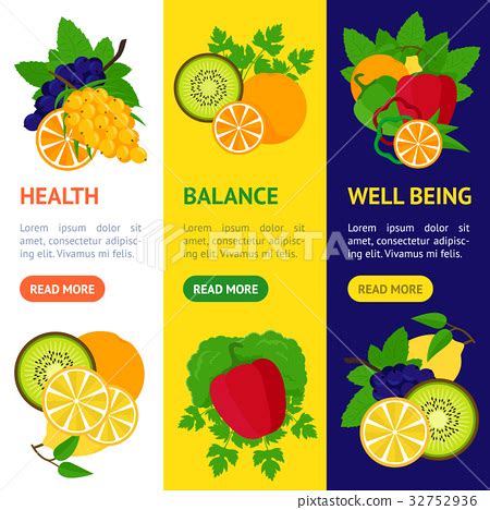 Cartoon Food With Vitamin C Banner Vecrtical Set Stock Illustration