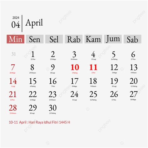 Kalender April 2024 Lengkap Dengan Tanggal Merah Hari Raya Dan Hari