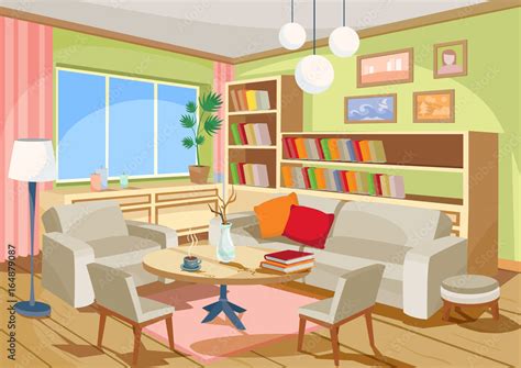 Vector Illustration Of A Cozy Cartoon Interior Of A Home Room A Living