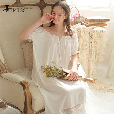 Jrmissli Cotton Nightgown Lace Simple Girl White Loose Nightdress Sexy