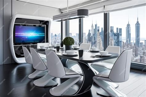 Premium Photo Luxurious Futuristic Dining Room With Sleek Decor Large