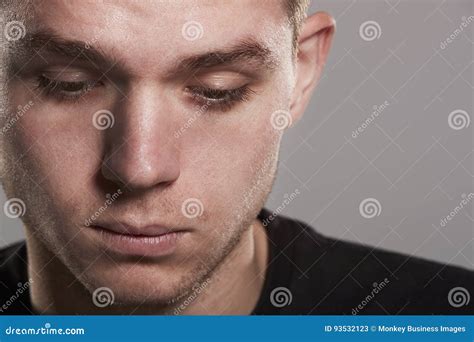 Young White Man Looking Down Close Up Stock Image Image Of Front