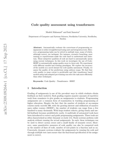 Code Quality Assessment Using Transformers Deepai