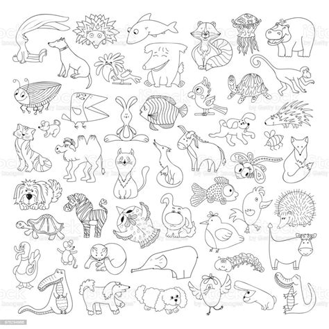 Big Vector Set Of Funny Wild Animals And Pets Coloring Page For Kids