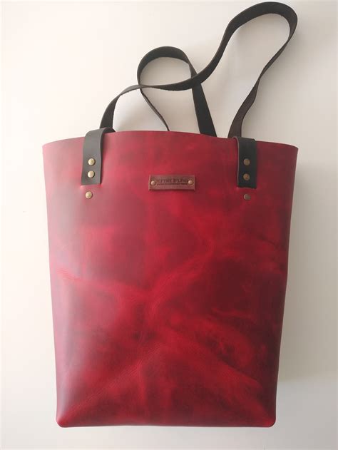 Red Leather Tote Bag Tote Bags Bags For Women Leather Bags Etsy