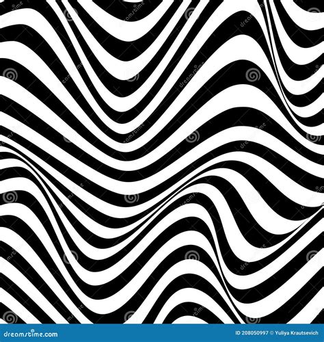 Black And White Waves Abstract Background Optical Art Vector Stock