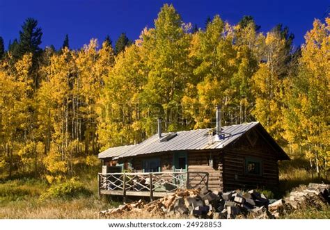 Country Cabin Colorado Autumn Aspen Trees Stock Photo Edit Now 24928853