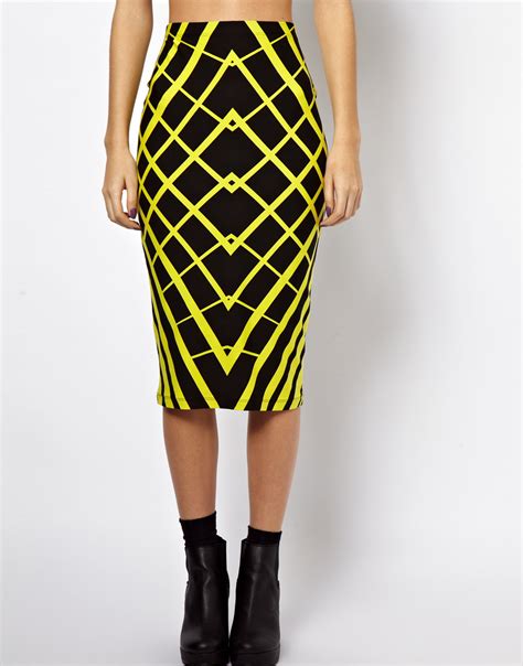Lyst Asos Pencil Skirt In Graphic Print In Yellow
