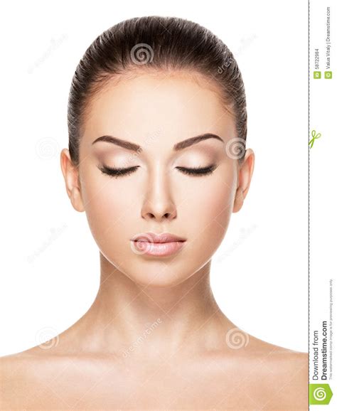 Beautiful Face Of Young Woman With Closed Eyes Stock Photo