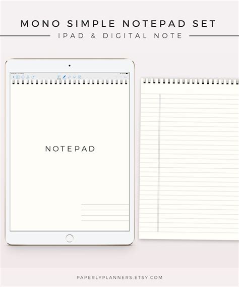 Mono Simple Ipad Notepad Set Digital Note Template Hyperlink Etsy