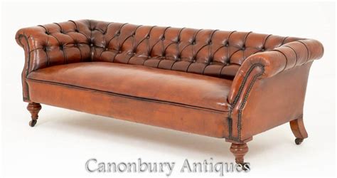 Victorian Chesterfield Sofa Antique Deep Button Leather Couch