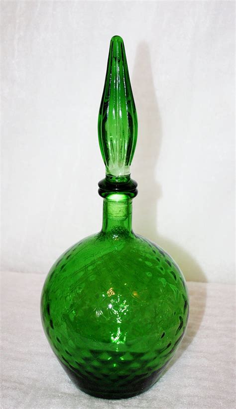 Vintage Blown Green Glass Decanter Beautiful By Queenieseclectic