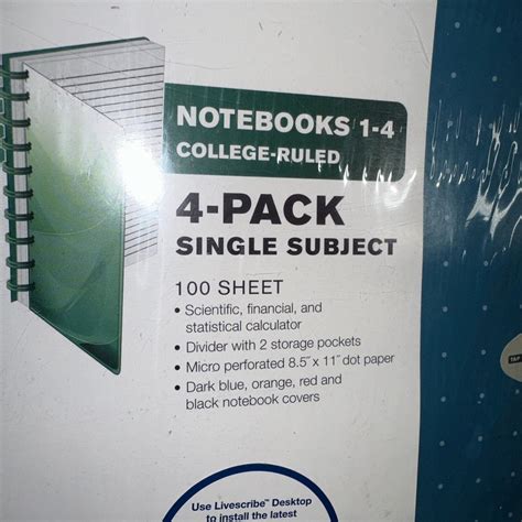 Livescribe Spiral Notebook Single Subject 4pk Bold Colors Zz1 For Sale