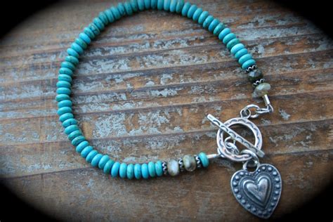 Turquoise Heart Bracelet By Kattmidora On Etsy Turquoise Heart