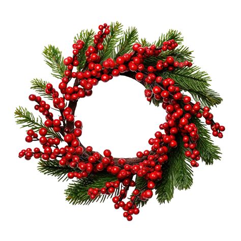 Christmas Wreath Of Pine Branches Decorated With Berries Winter Party