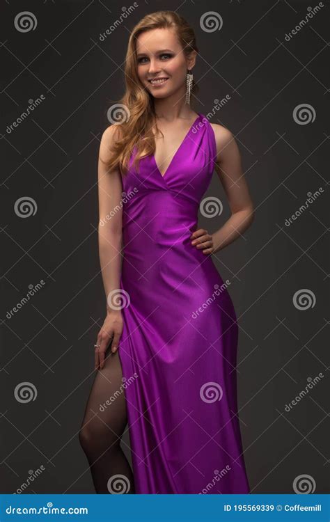 In Evening Dress Posing Stock Image Image Of Attractive 195569339