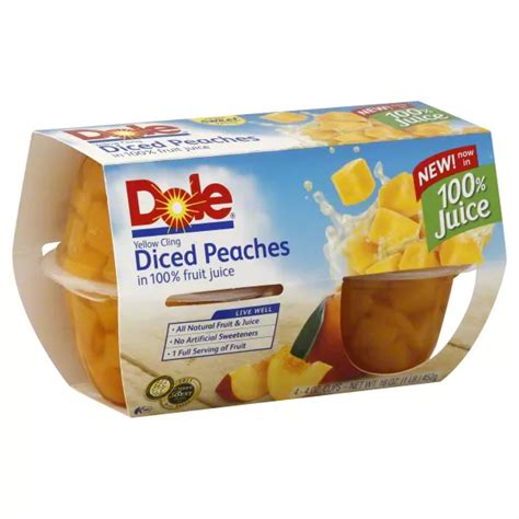 Dole Peaches Diced Yellow Cling In 100 Fruit Juice 4 4 Oz Cups