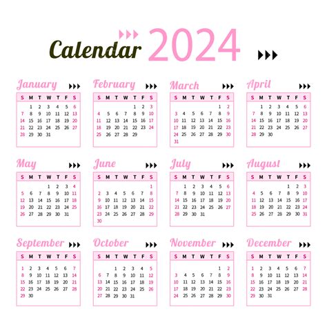Calendario 2024 Simple Rosa Png 2024 Calendario Rosado Png Y Vector