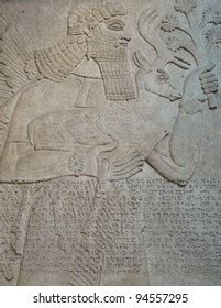 Ancient Assyrian Wall Carvings Man Cuneiform Stock Photo