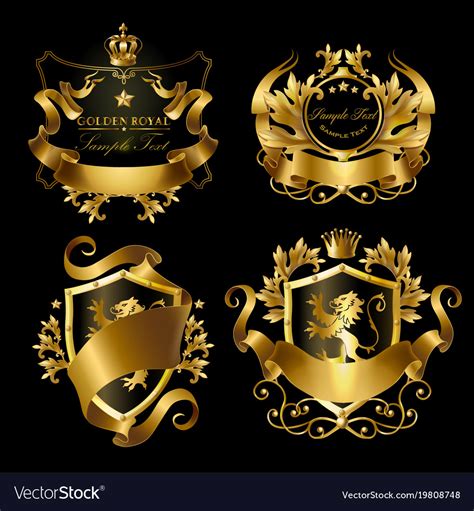Golden Royal Stickers With Crowns Shields Vector Image