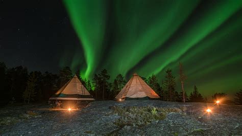 Picture Lapland Region Stars Finland Tent Aurora Nature 2560x1440