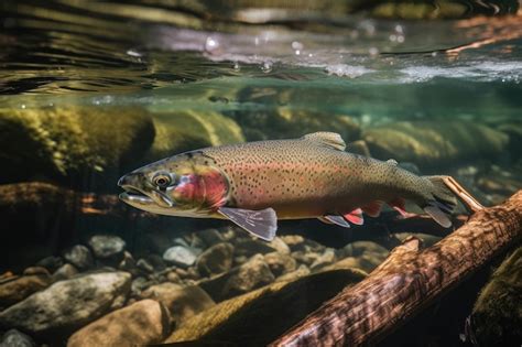 Premium Ai Image Rainbow Trout Swimming In Clear Freshwater Stream