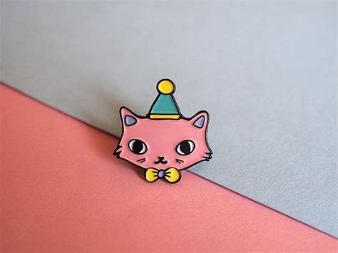 Pink Party Cat Enamel Lapel Pin Cat Pin Enamel Pin Etsy