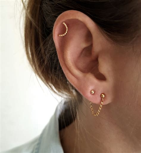 K Solid Gold Cartilage Piercing Real Gold Helix Earring Etsy