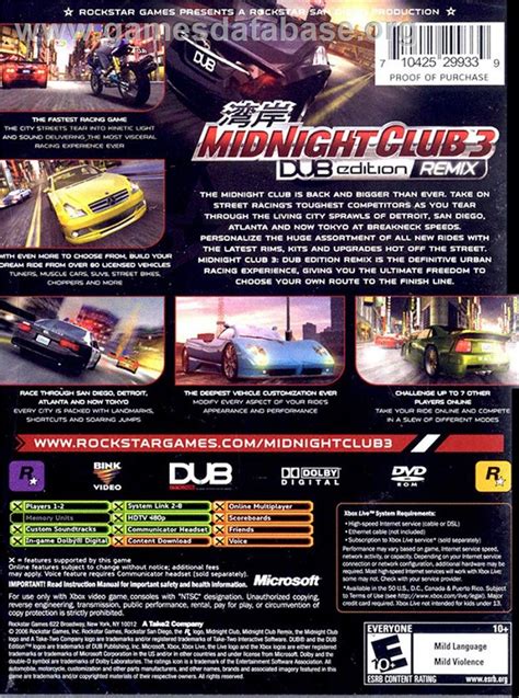 Midnight Club 3 Dub Edition Remix Microsoft Xbox Artwork Box Back