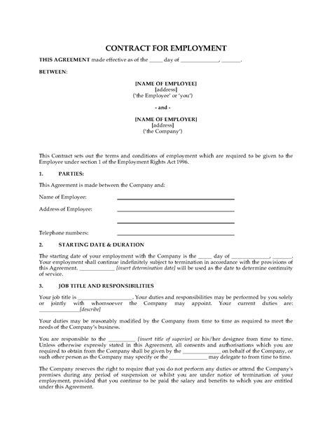 UK Employment Contract Form | Legal Forms and Business Templates ...