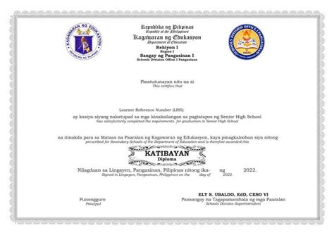 Diploma Template Shs Deped In 2022 Secondary School High School