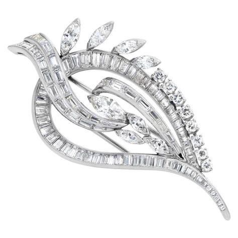 Leaf Diamond Pin In Platinum For Sale At 1stdibs