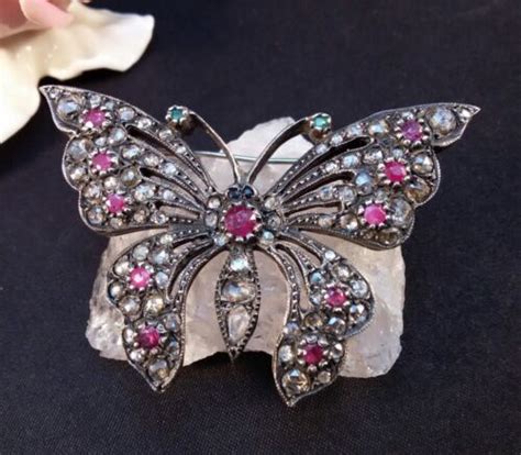 Brosche Anstecknadel Diamanten Zus3 Ca Antik Schmetterling Rubinen Ebay