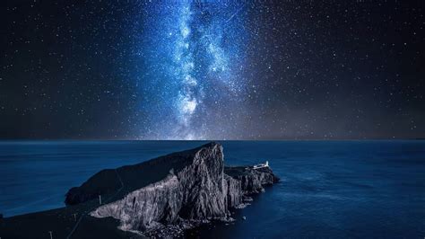 82870 Milky Way Night Sky Stars Ocean Scenery Lighthouse Isle