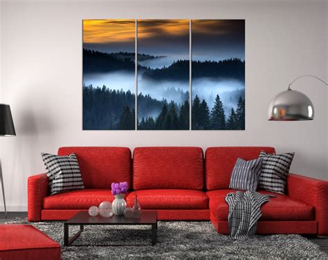 Set Of 3 Misty Forest Wall Art Canvas Print Nature Wall Etsy