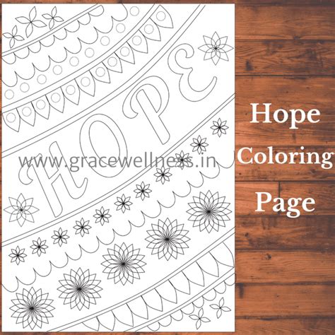 Hope Coloring Page Printable PDF Inspirational Word Hope Mandala Design Download Printable
