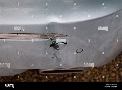 Road Traffic Accident Damage To Rear Bumper After A Car Crash In The