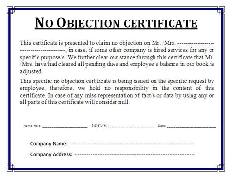 No Objection Certificate Template Professional Word Templates