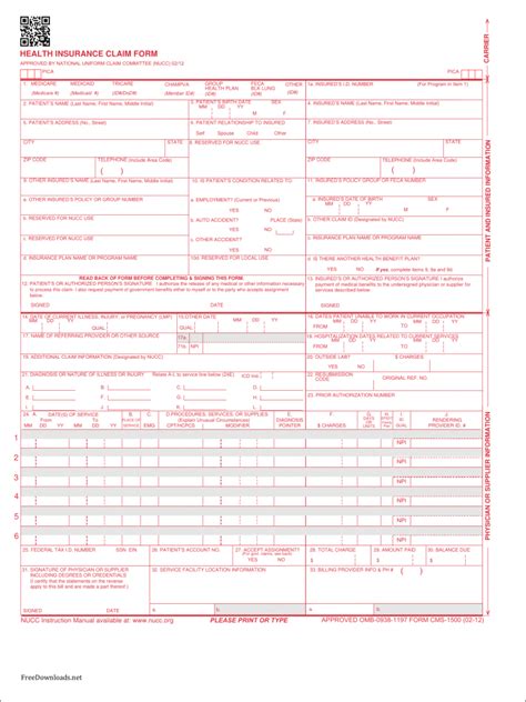 Cms 1500 Form Free Printable Printable Forms Free Online
