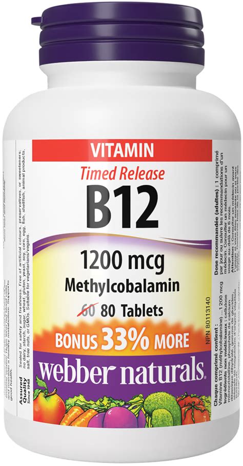 Vitamin B12 Methylcobalamin 1200 Mcg Webber Naturals