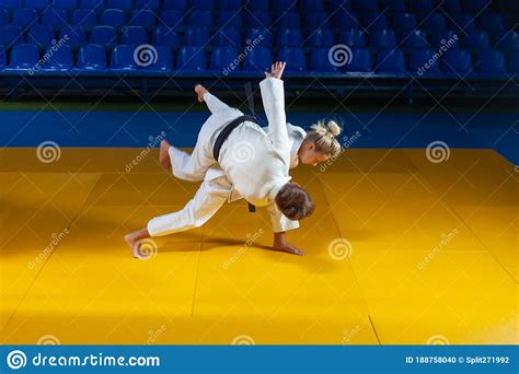 Capture And Judo Throw Athletes Do In Judogi Collage Stock Photography
