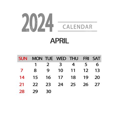Simple Calendar For April 2024 Two Thousand And Twenty Four April