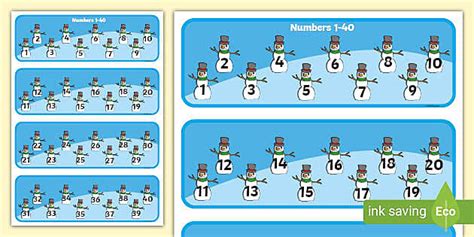 Snowman Number Strips 1 40 Teacher Made Twinkl