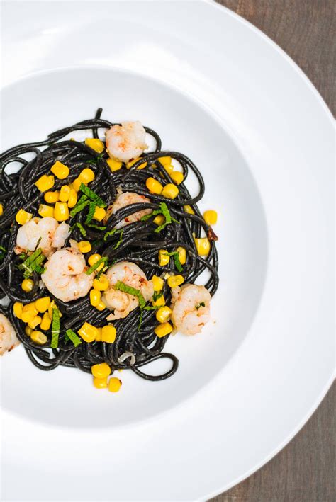 Squid Ink Pasta With Rock Shrimp And Corn The Taste Sf Squid Ink Pasta Shrimp And Corn