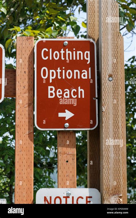 Clothing Optional Beach Sign Outside Stock Photo