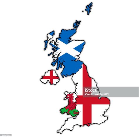 Political Map With Flags Of United Kingdom Countries Stock Illustration