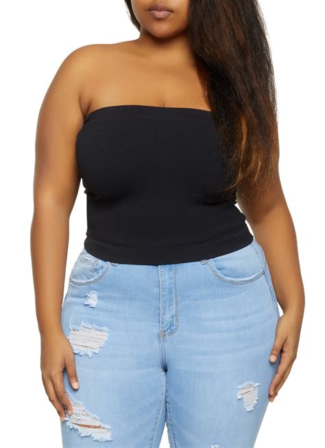 Plus Size Seamless Ribbed Knit Tube Top