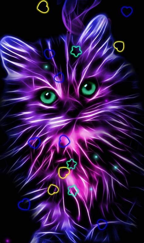Here are only the best 3d cat wallpapers. Purple | Neon cat, Kitty wallpaper, Animal wallpaper