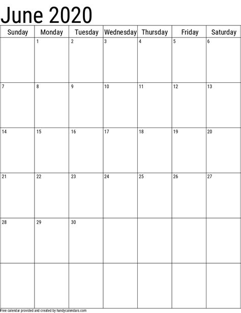 2020 June Calendars Handy Calendars